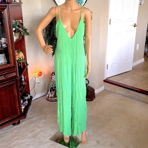 ASOS Green Jumpsuit Spaghetti Strap Open Back Long Romper Cruise Viscose Coverup - Picture 16 of 16